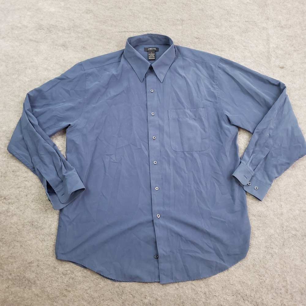 Cambridge Shirt Mens L Large Blue Button Up Dress Long Sleeve Collard Adult